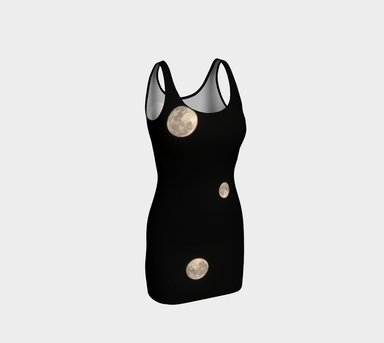 Bodycon Fitted Dress for Women: Moon at Night Design, Front