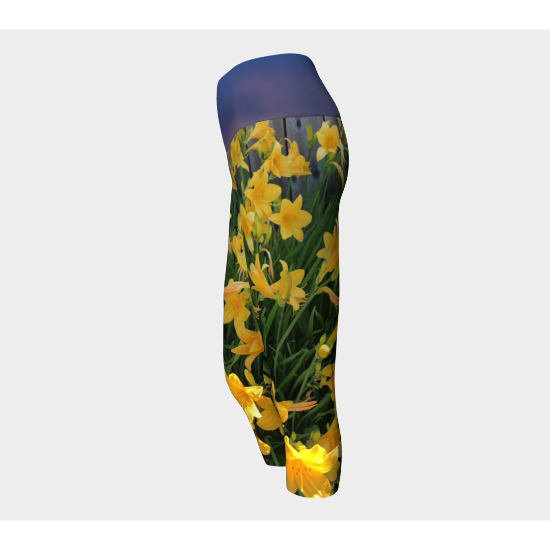 Yoga Capris for Women with: Yellow Lily Design, Left Side
