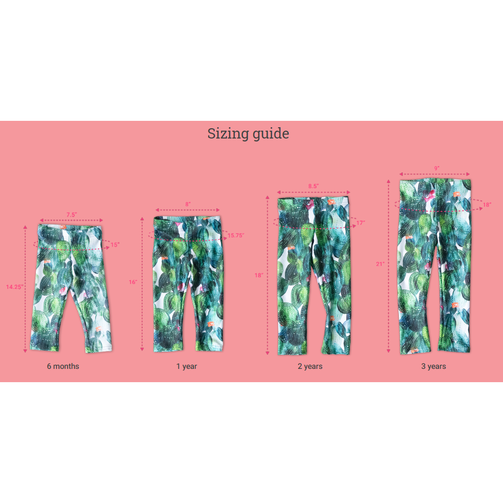 Baby Leggings for Children with: Flowery Tree, Sizing Chart