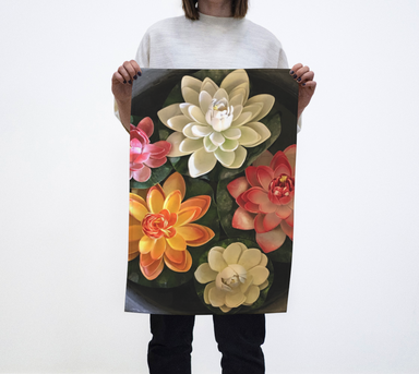 Tea Towel with out Flower Bowl Design, Being held