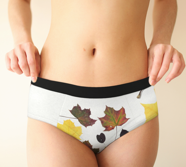 Cheeky Briefs, Women's Underwear, Fall Leaves Design, Front on Model