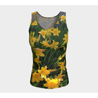 Fitted Tank for women: Yellow Lily Design (Long), Front