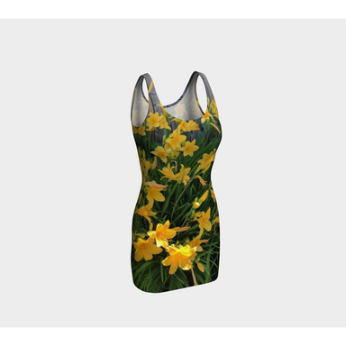 Bodycon Fitted Dress for Women: Yellow Lily Design, Front