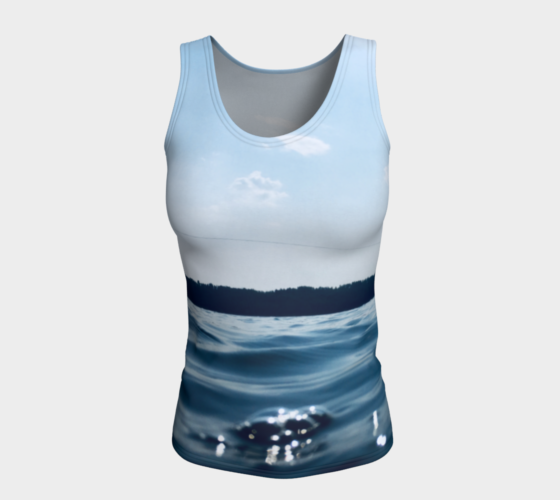 Fitted Tank for women: Blue Lake Design (Long), Front