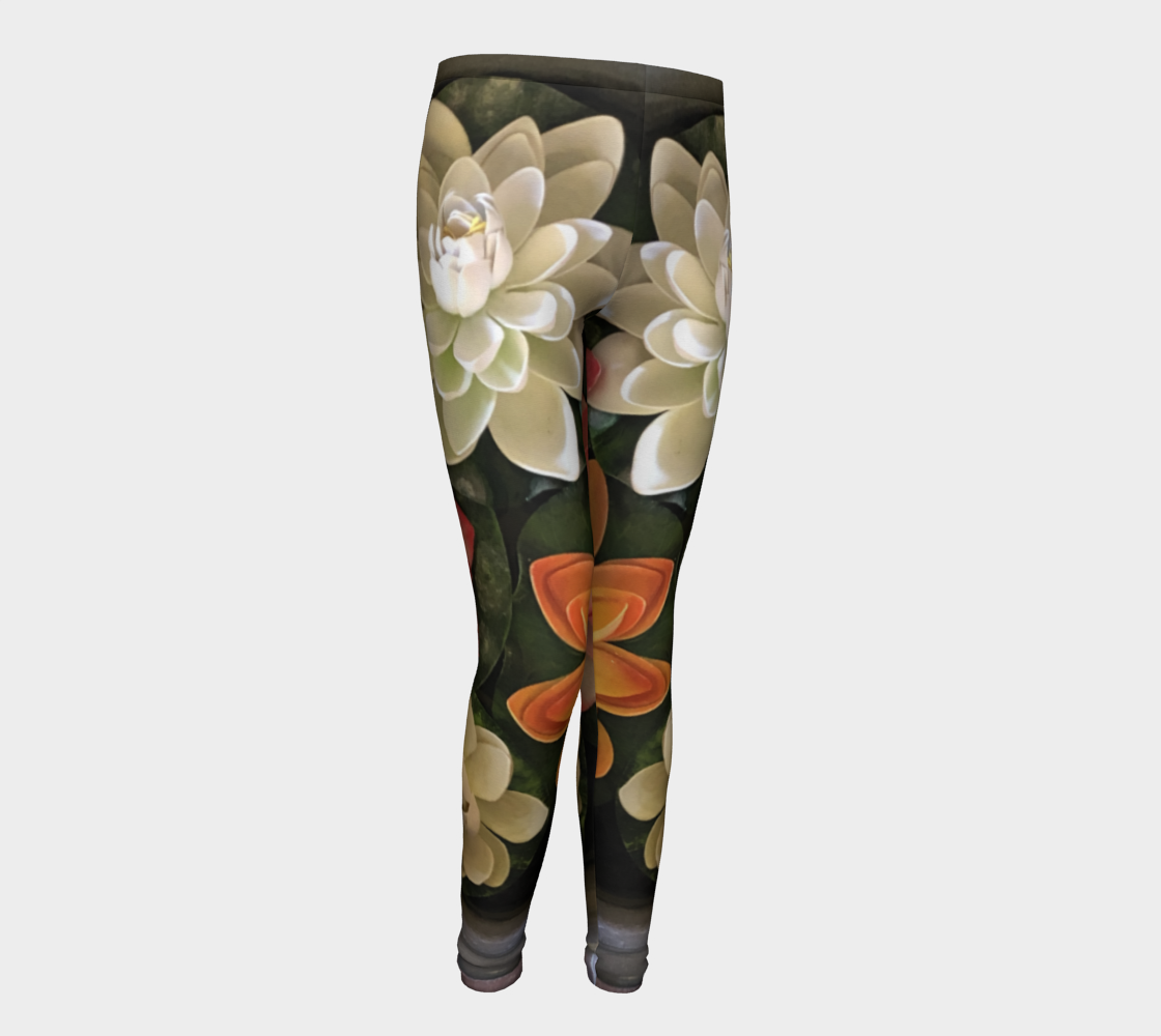Youth Leggings for girls with: Flower Bowl Design, 10-12 years, Front