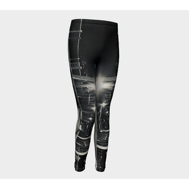 Youth Leggings for girls with: Bridge at Night Design, 10-12 years, Front