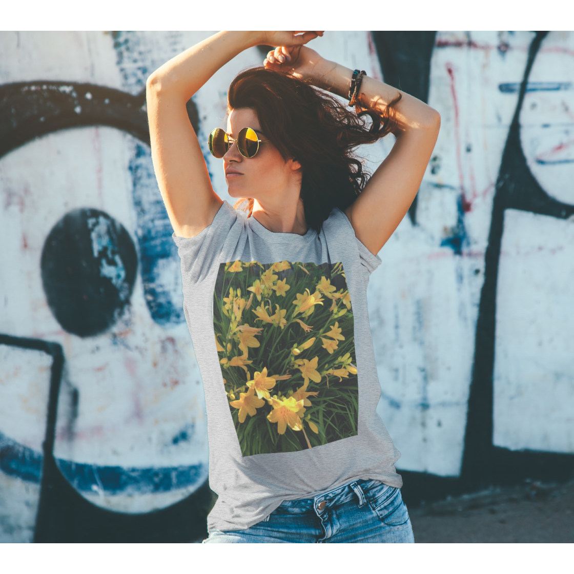 T-Shirt for Women and Men with Yellow Lily Picture, Female Front