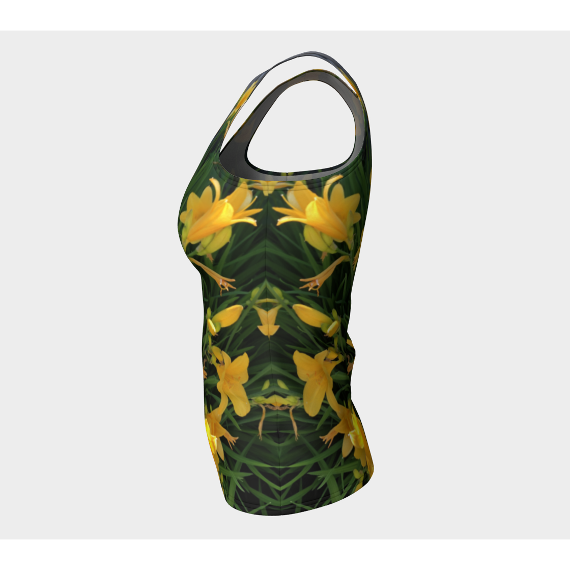 Fitted Tank for women: Yellow Lily Design (Long), Left Side