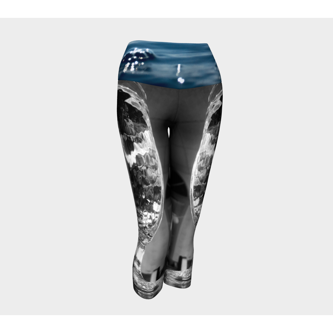 Yoga Capris for Women with: Water Glass Design, Front