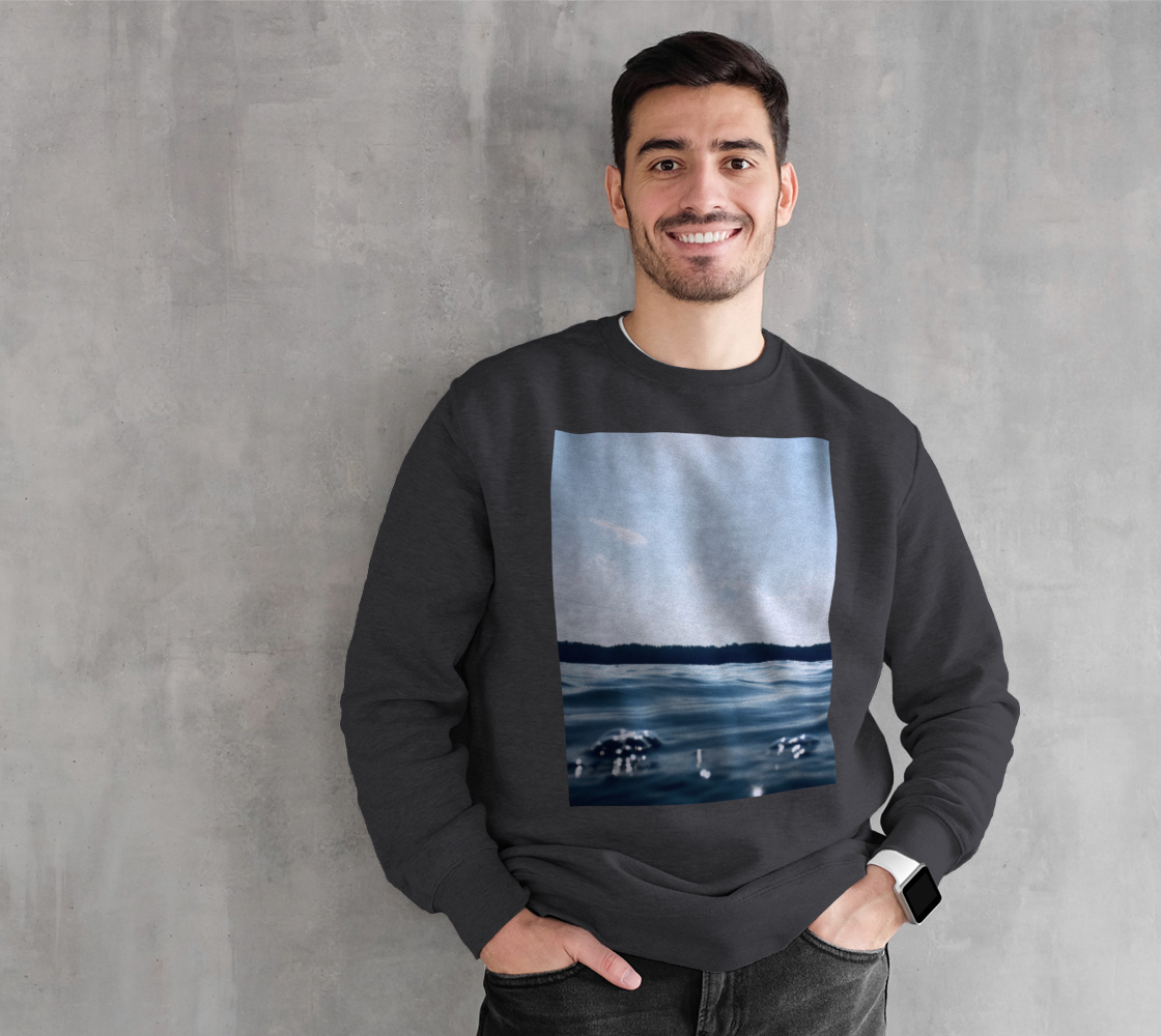 Sweatshirt for Women and Men with Blue Lake Picture, Male Front