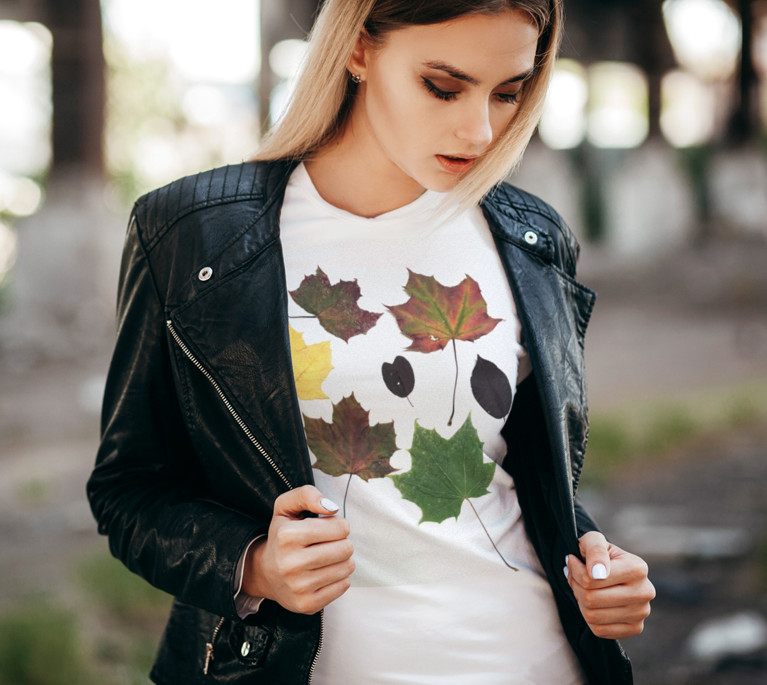 T-Shirt for Women with Fall Leaves Picture, Front, Model 2