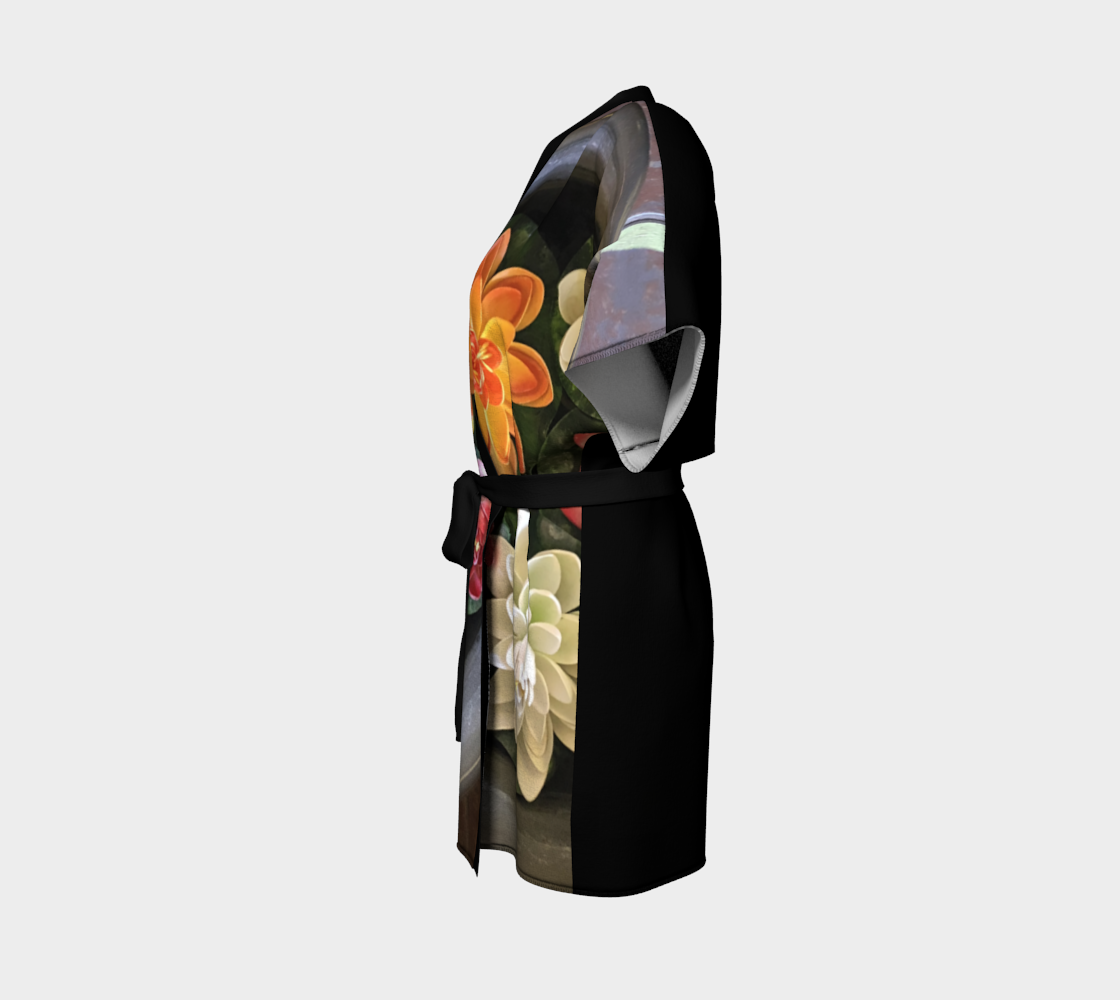 Kimono Robe for women with: Flower Bowl Design, Left Side