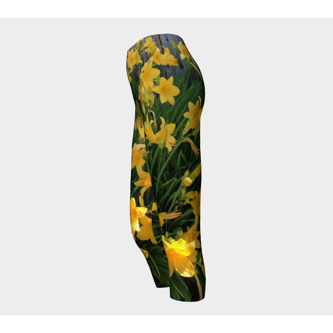 Capris for Women: Yellow Lily Design, Left Side