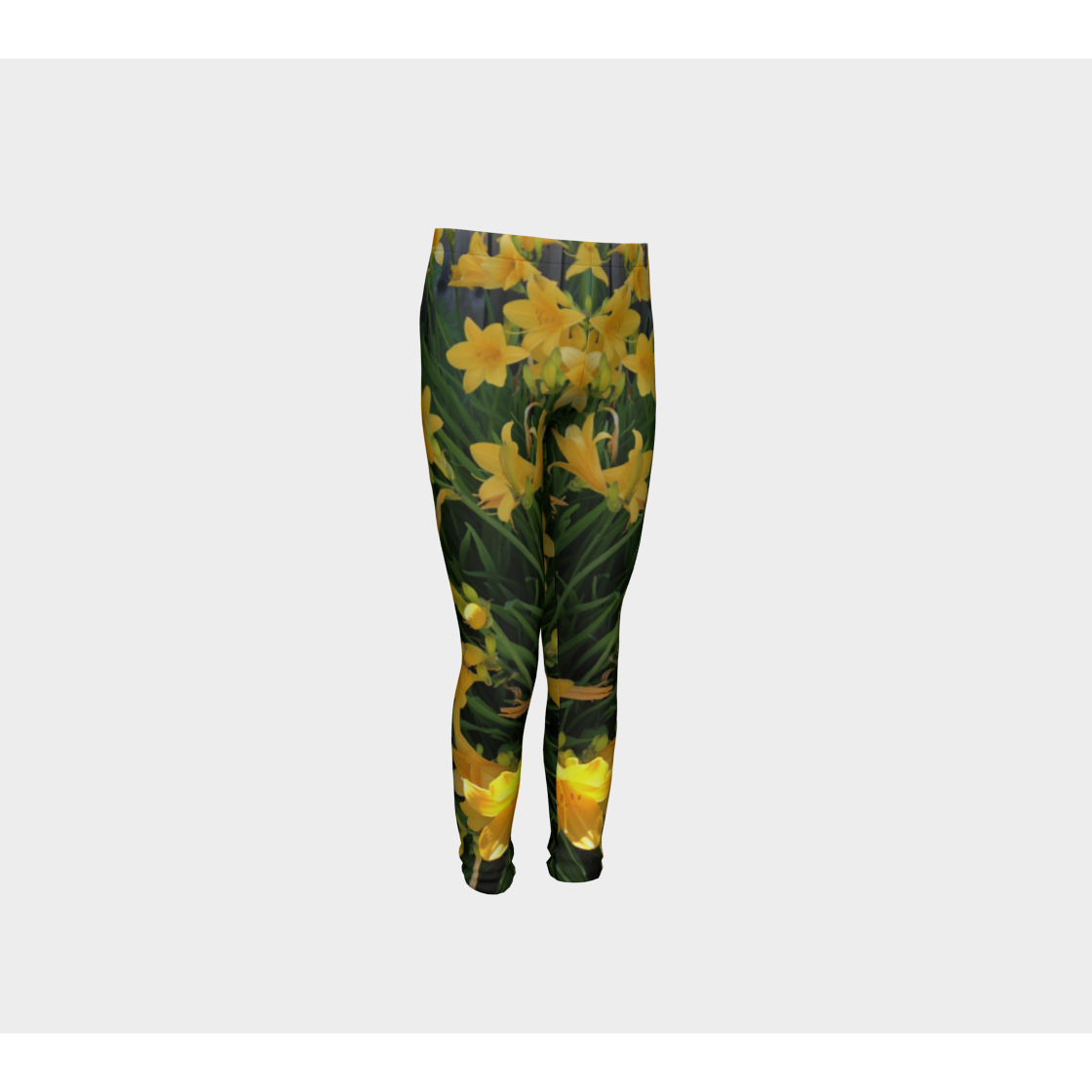 Youth Leggings for girls with: Yellow Lily Design, 4-5 years Front