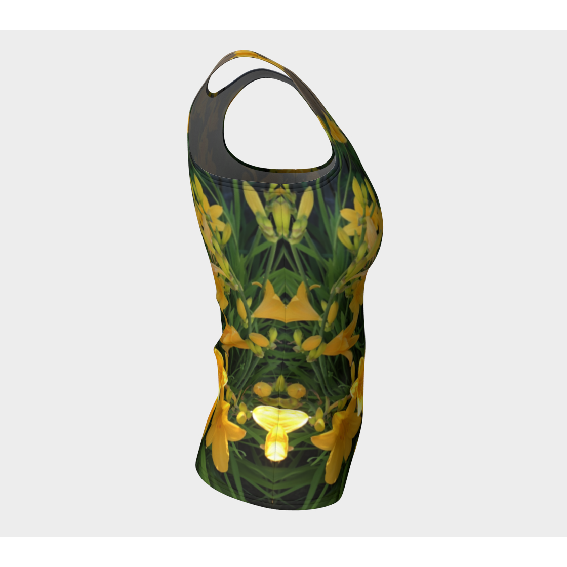 Fitted Tank for women: Yellow Lily Design (Long), Right Side