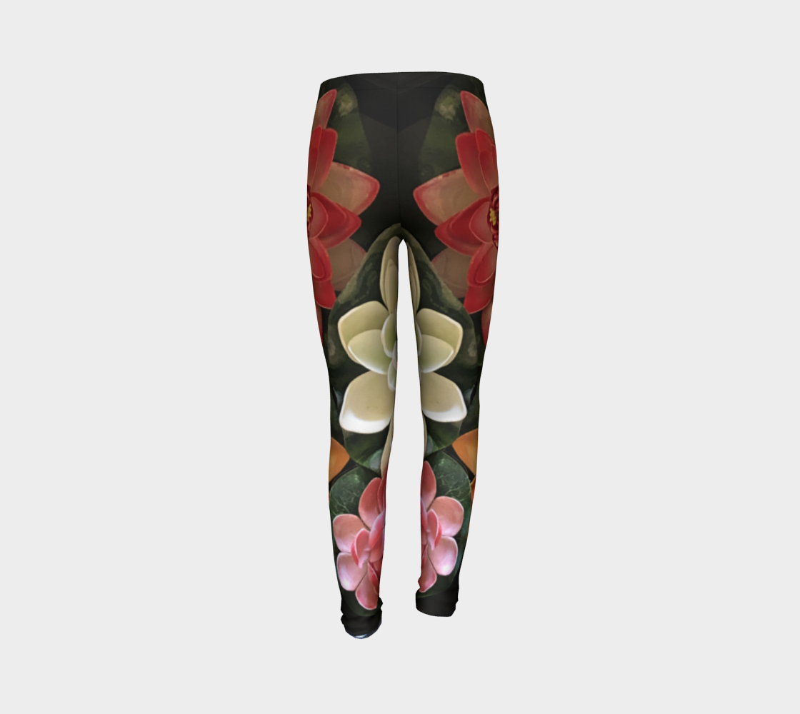 Youth Leggings for girls with: Flower Bowl Design, 6-7 years, Back