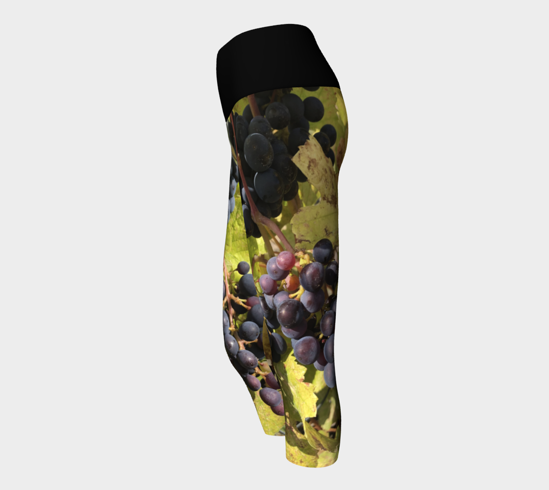 Yoga Capris for Women with: Fall Grapes Design, Left Side