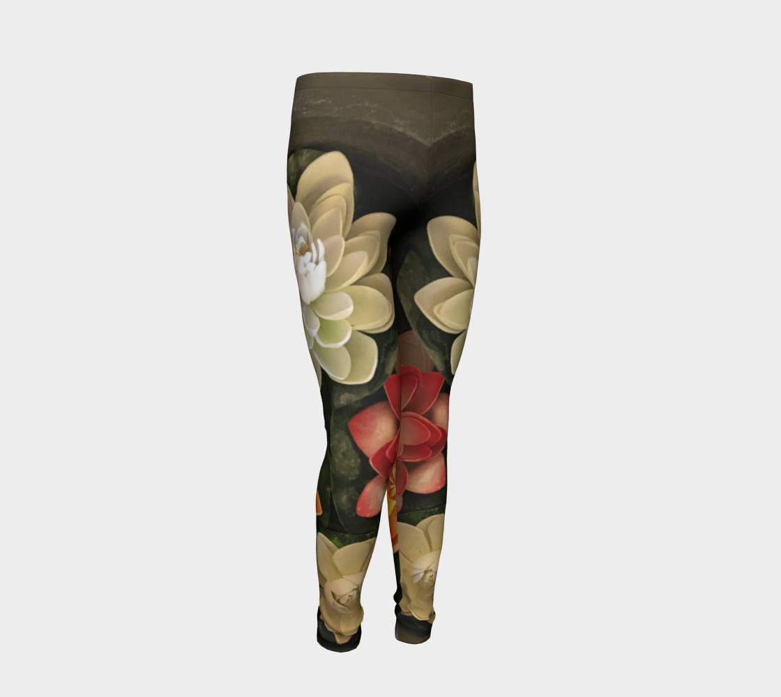 Youth Leggings for girls with: Flower Bowl Design8-9 years, Front
