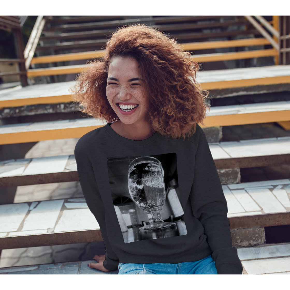 Sweatshirt for Women and Men with Water Glass Picture, Female Front