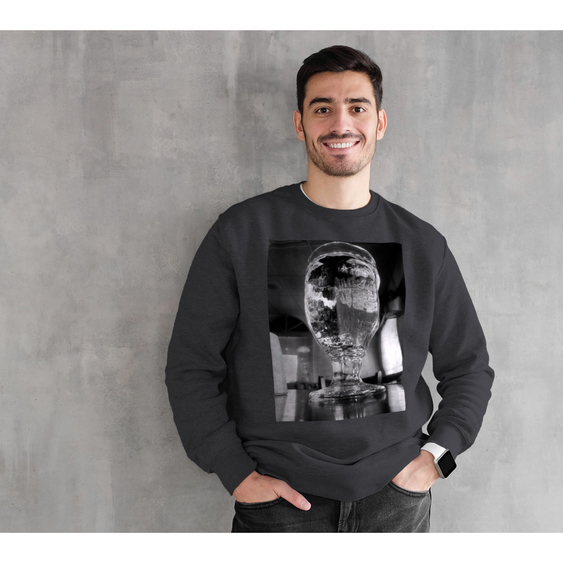 Sweatshirt for Women and Men with Water Glass Picture, Male Front