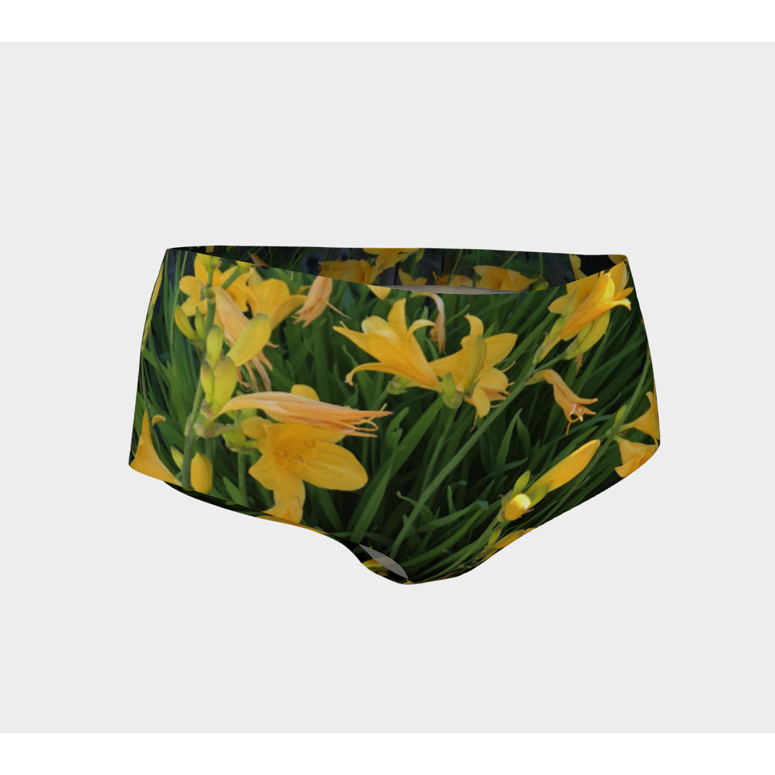 Mini Shorts for Women: Yellow Lily Design, Front