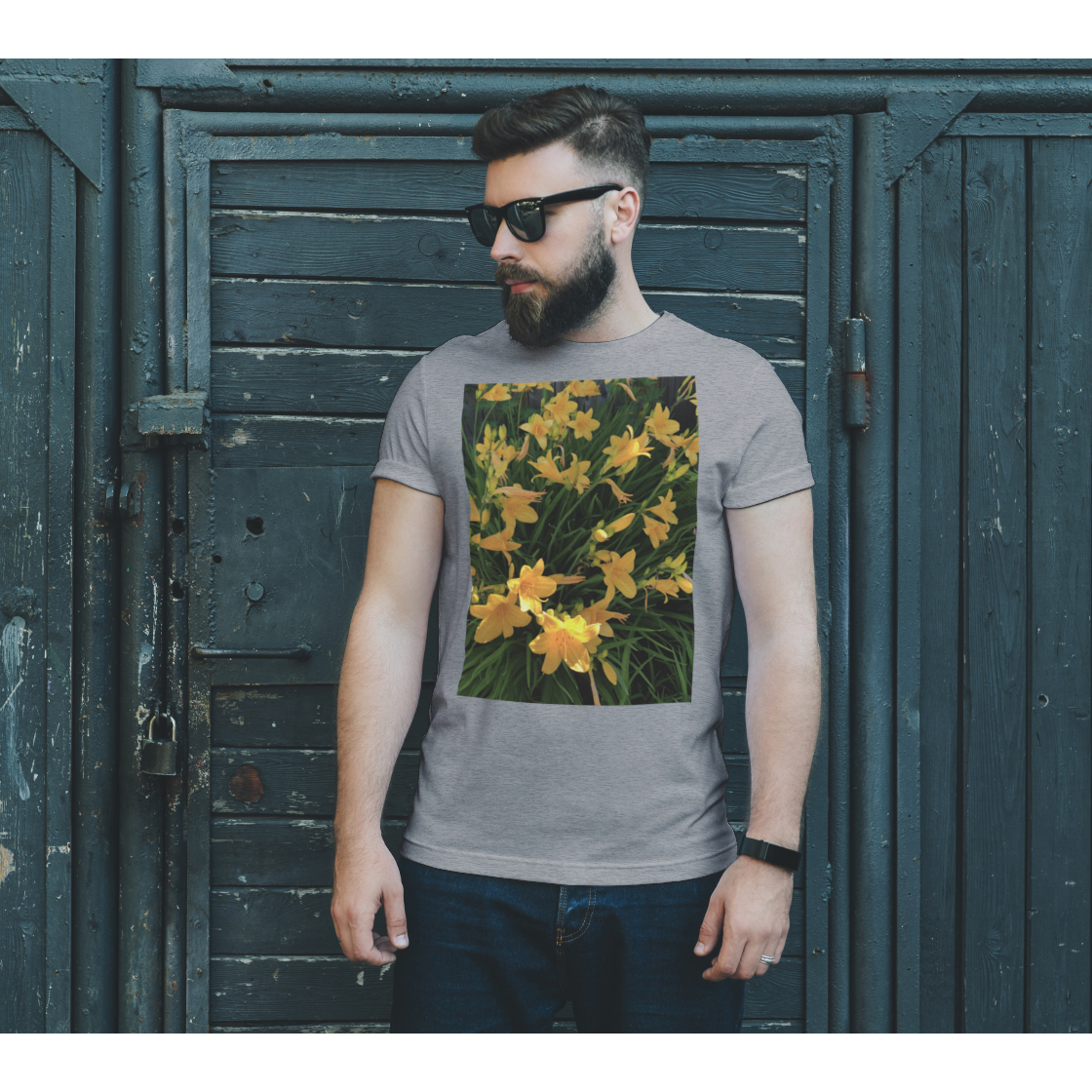 T-Shirt for Women and Men with Yellow Lily Picture, Male Front