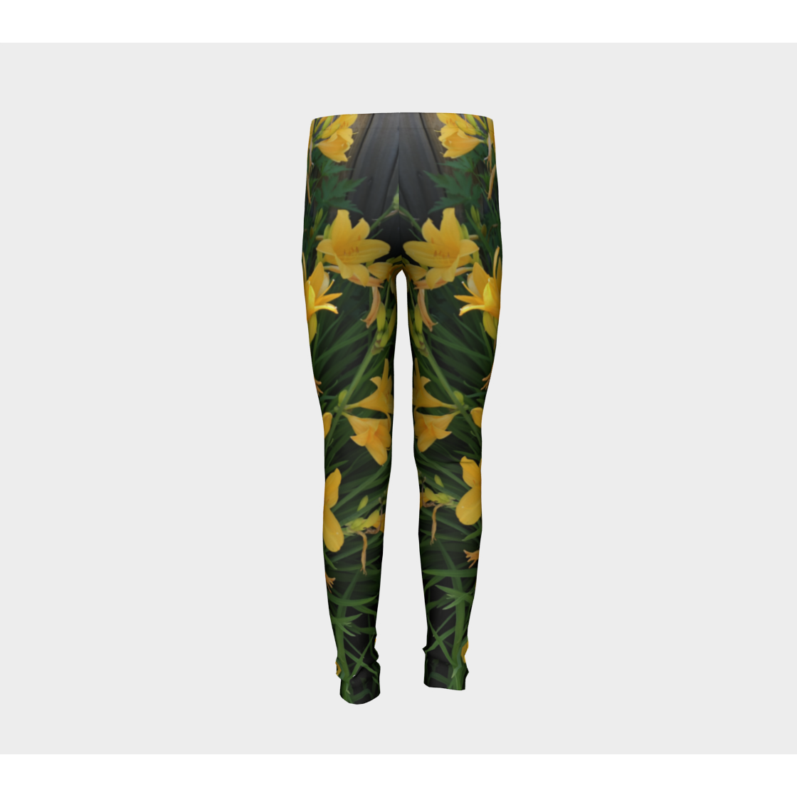 Youth Leggings for girls with: Yellow Lily Design, 8-9 years, Back