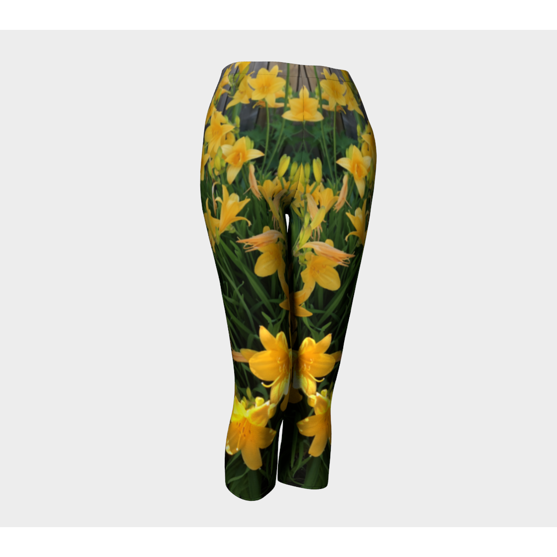 Capris for Women: Yellow Lily Design, Front