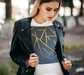 T-Shirt for Women with Geometric Picture, Front with Jacket