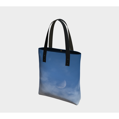 Tote Bag for Women with: Half Moon Cloudy Sky Design
