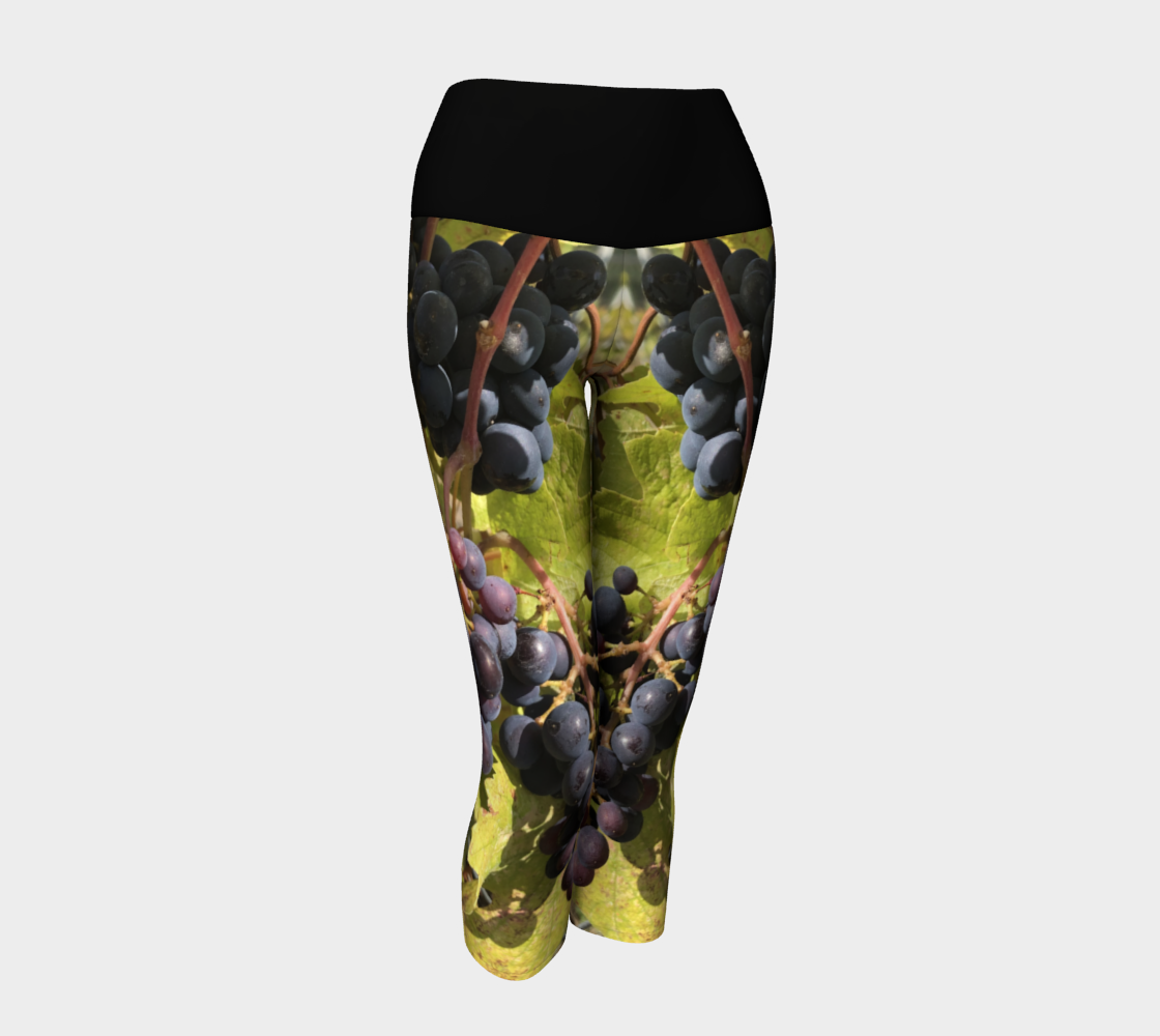 Yoga Capris for Women with: Fall Grapes Design, Front View