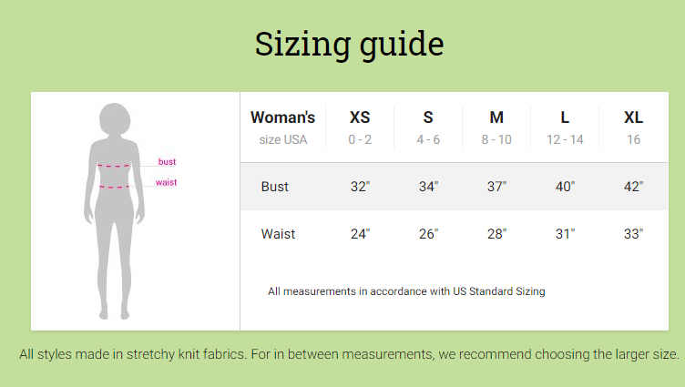 Loose Tank Top for women: Fall Grapes Design (Long), Sizing Chart
