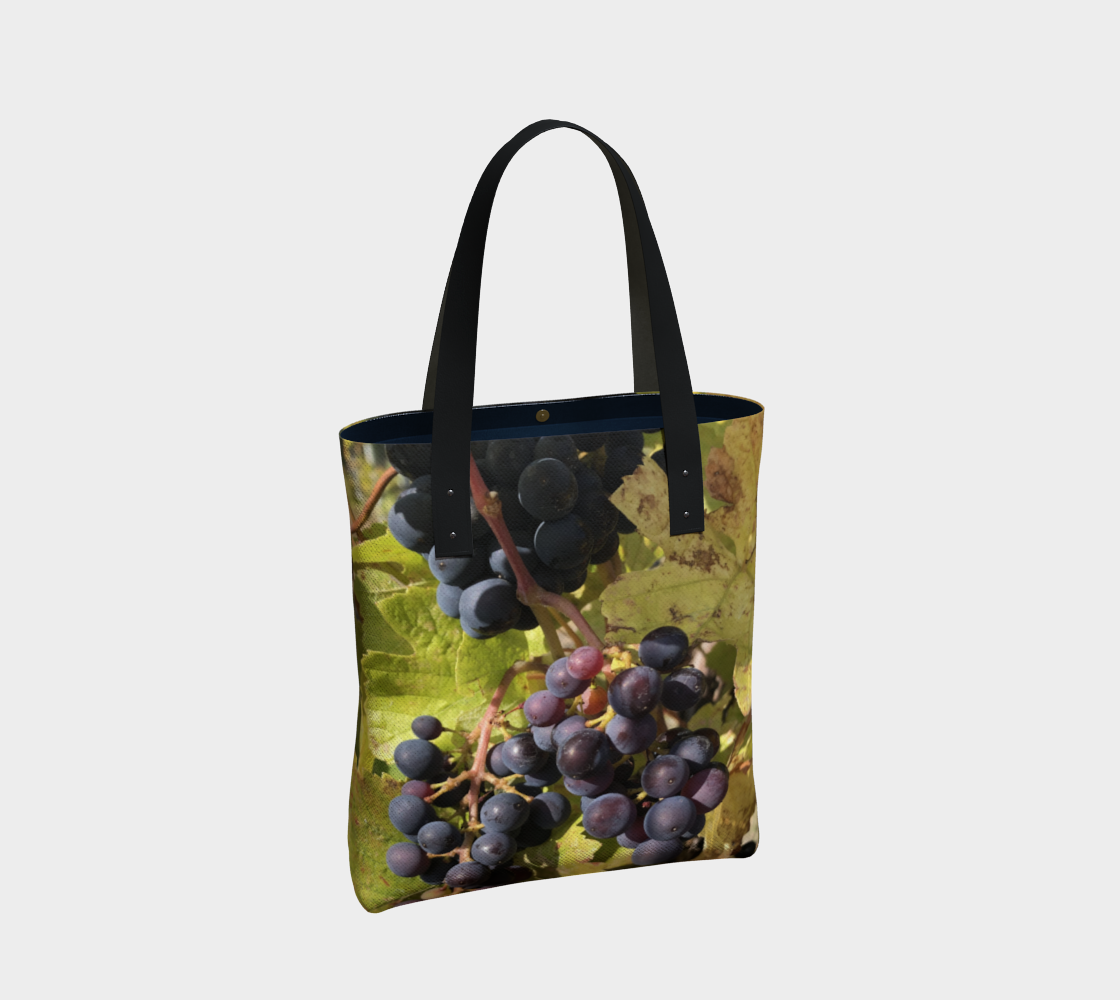 Tote Bag for Women with: Fall Grapes Design, Back with black inside