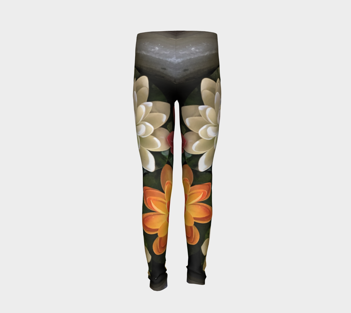 Youth Leggings for girls with: Flower Bowl Design, 8-9 years, Back