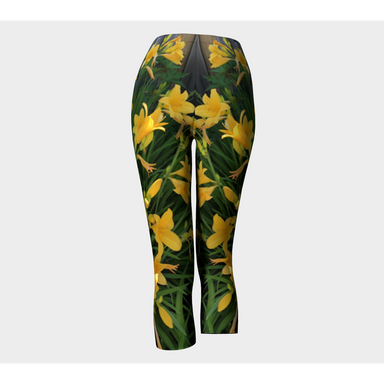 Capris for Women: Yellow Lily Design, Back