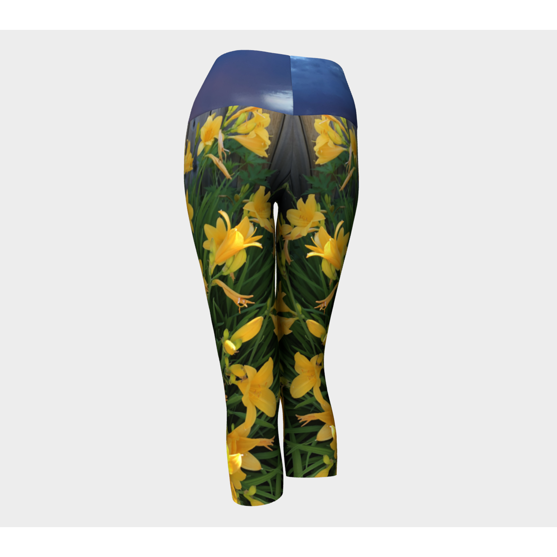 Yoga Capris for Women with: Yellow Lily Design, Back