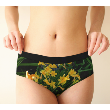 Cheeky Briefs, Women's Underwear, Yellow Lily Design, Front