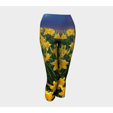 Yoga Capris for Women with: Yellow Lily Design, Front