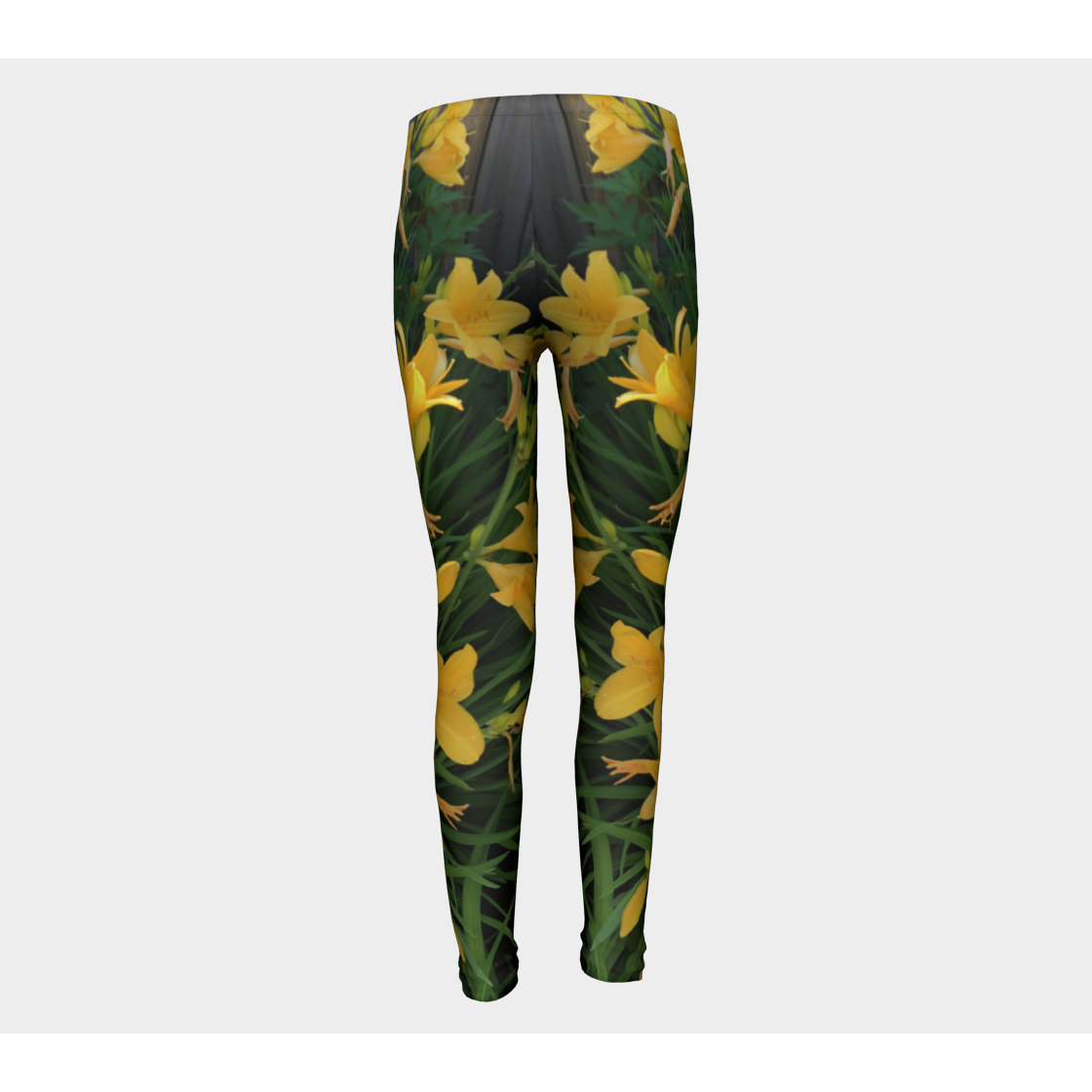 Youth Leggings for girls with: Yellow Lily Design,10-12 years, Back