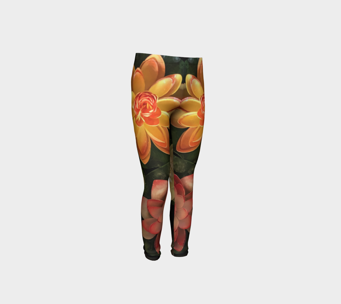 Youth Leggings for girls with: Flower Bowl Design, 4-5 years, Front