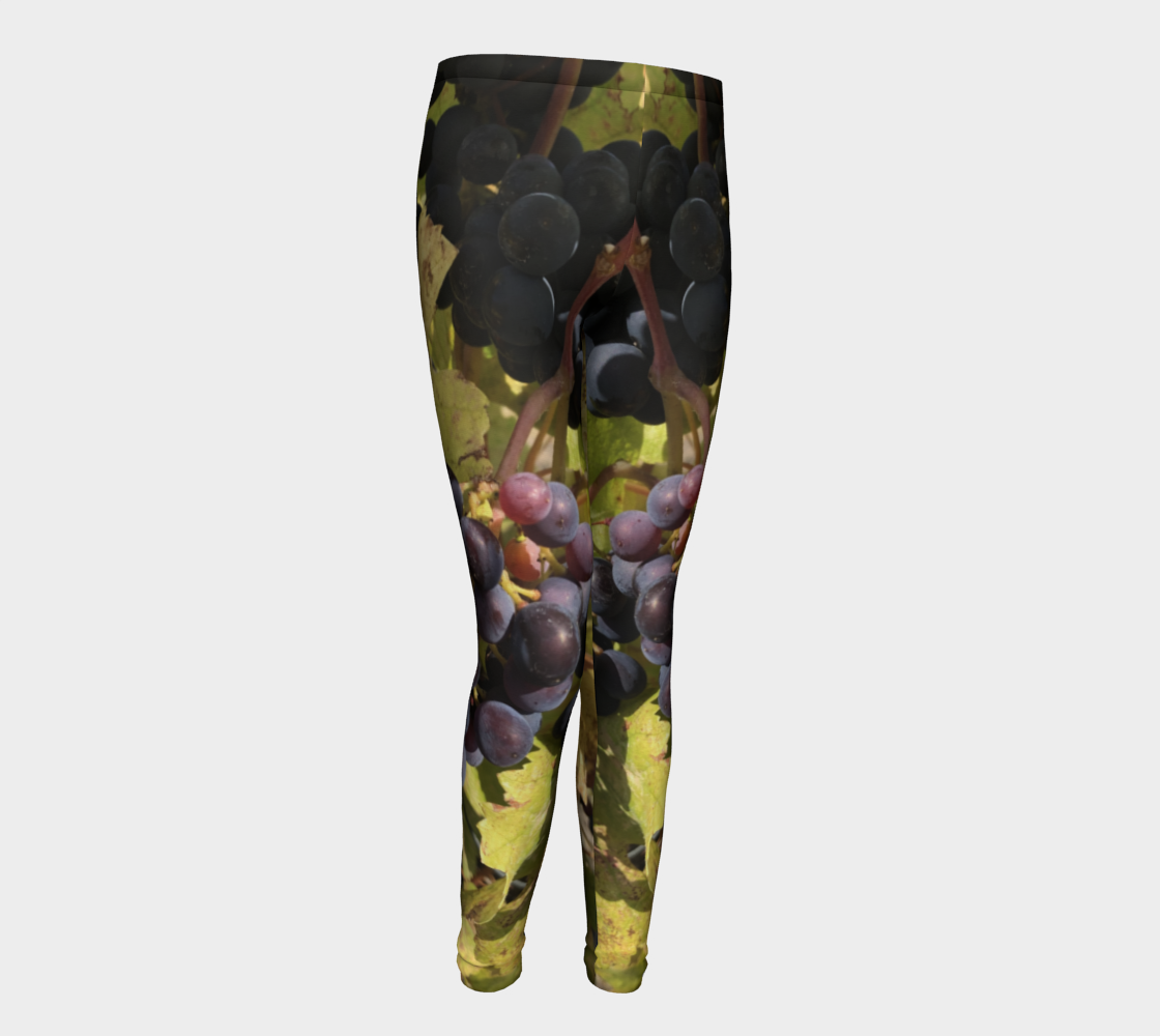 Youth Leggings for girls with: Fall Grapes Design, 10-12years front view