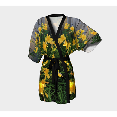 Kimono Robe for women with: Yellow Lily Design, Front