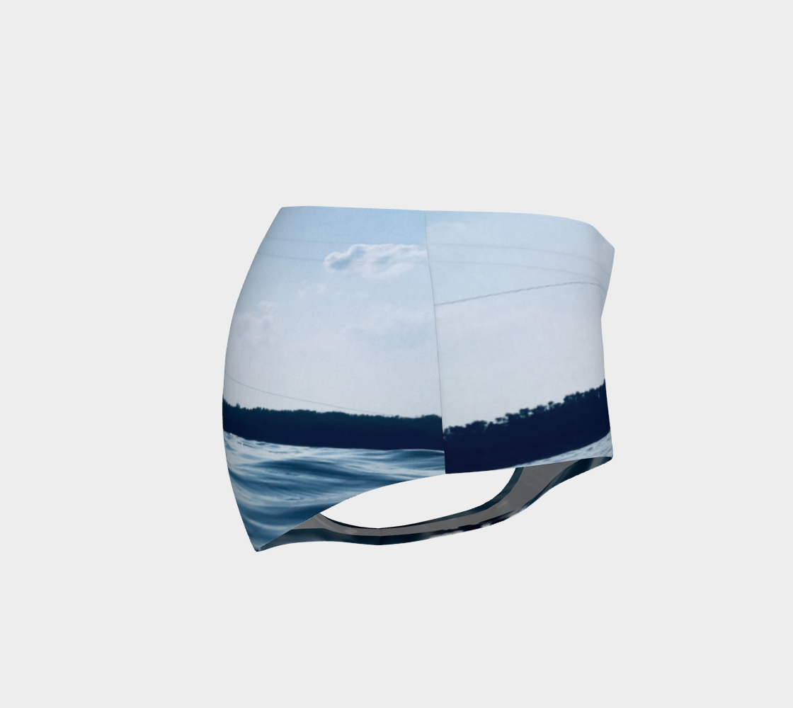 Mini Shorts for Women: Blue Lake Design, Right Side